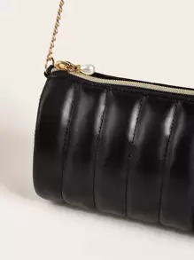 Girls Quilted Chain Crossbody Bag - Black - View 5