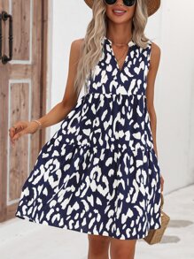 SHEIN LUNE Đầm Viên lá sen Tất cả trên in Dễ thương - Xanh và trắng - Xem 5