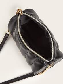 Girls Quilted Chain Crossbody Bag - Black - View 6
