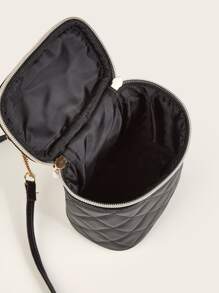 Girls Quilted Embossed Faux Pearl Decor Bucket Bag - Black - View 7