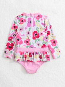 Baby Floral Print Bow Front One Piece Swimsuit - Multicolor - View 2