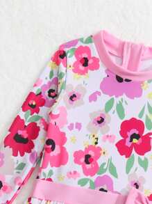 Baby Floral Print Bow Front One Piece Swimsuit - Multicolor - View 3