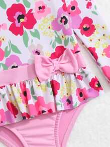 Baby Floral Print Bow Front One Piece Swimsuit - Multicolor - View 4