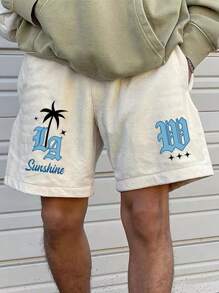 Manfinity Hypemode Men Letter Graphic Drawstring Waist Shorts - White - View 1