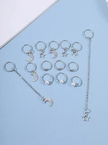 14枚星月吊飾髮圈街頭 - 銀色 - 查看 4