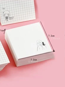 1 paquete 4 piezas Notas adhesivas creativas y simples con patrón de niña con líneas, blocs de notas para oficina y escuela, 80 hojas - Multicolor - Ver 6