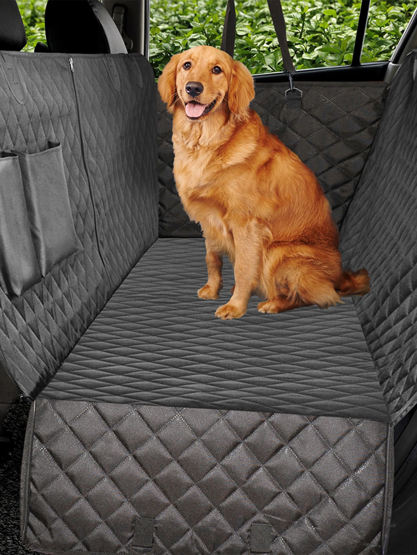 1 tấm thảm ngồi ô tô cho thú cưng chần bông hình học - màu đen - Xem 1