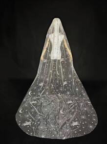 Unicorn & Star Pattern Bridal Veil Fall Clothes For Women - Champagne - View 1