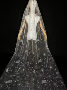 Unicorn & Star Pattern Bridal Veil Fall Clothes For Women - Champagne - View 2