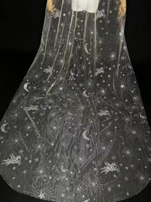Unicorn & Star Pattern Bridal Veil Fall Clothes For Women - Champagne - View 3