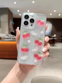 1 pieza Estuche de teléfono de TPU con goteo de cereza compatible con iPhone 13 Pro Max, compatible con iPhone 15/15 Plus/15 Pro/15 Pro Max - Multicolor - Ver 1