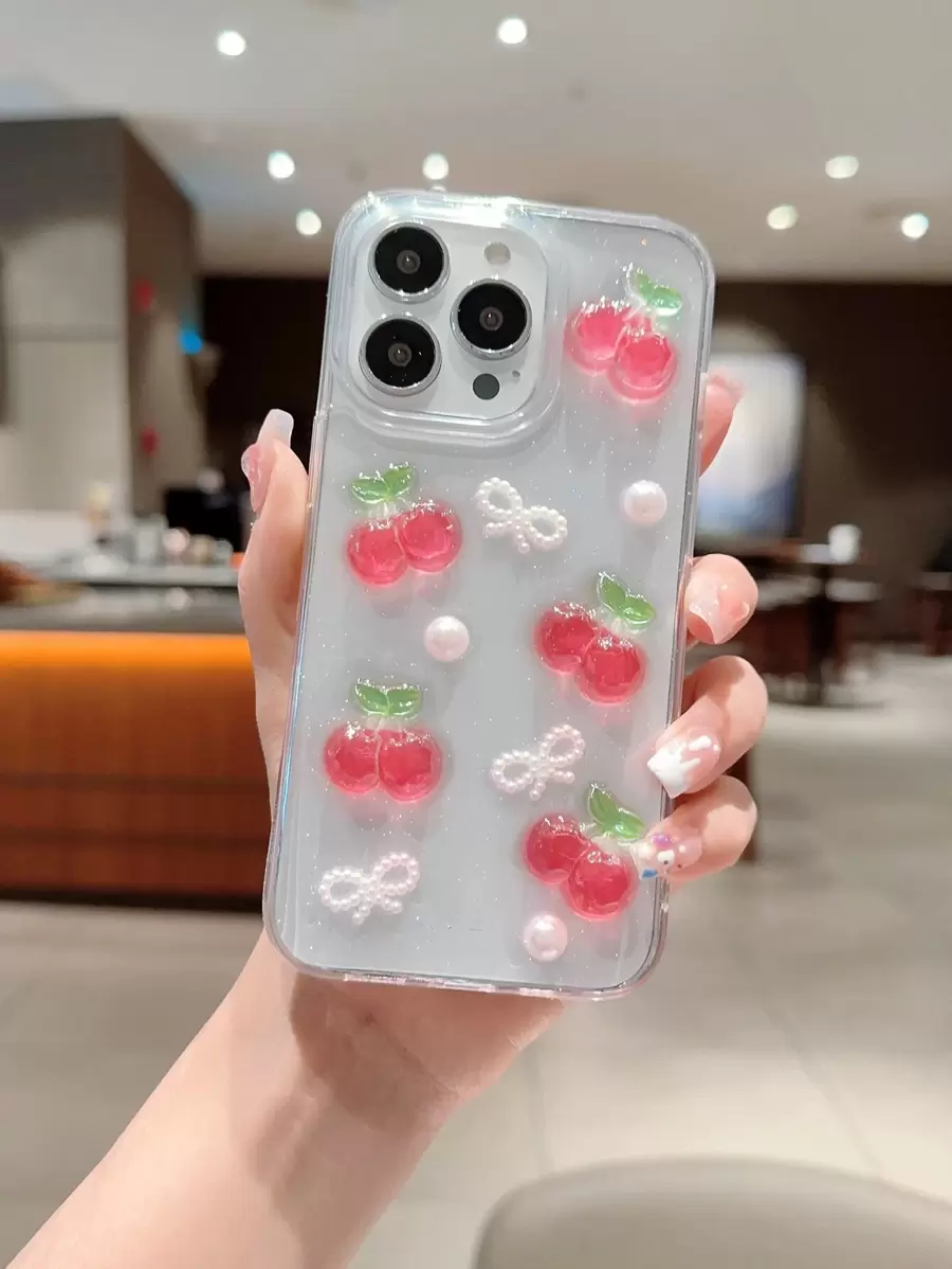1 pieza Estuche de teléfono de TPU con goteo de cereza compatible con iPhone 13 Pro Max, compatible con iPhone 15/15 Plus/15 Pro/15 Pro Max - Multicolor - Ver 1