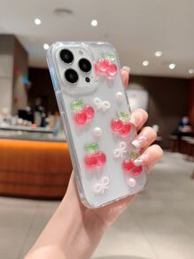1 pieza Estuche de teléfono de TPU con goteo de cereza compatible con iPhone 13 Pro Max, compatible con iPhone 15/15 Plus/15 Pro/15 Pro Max - Multicolor - Ver 2