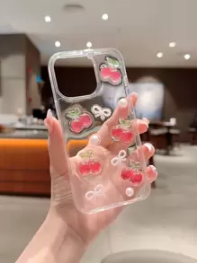 1 pieza Estuche de teléfono de TPU con goteo de cereza compatible con iPhone 13 Pro Max, compatible con iPhone 15/15 Plus/15 Pro/15 Pro Max - Multicolor - Ver 3