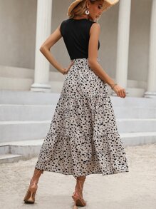 SHEIN VCAY Vestido con cinturón con estampado de dibujo bajo con fruncido - Multicolor - Ver 2