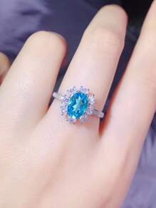 方晶鋯石裝飾戒指 - 淺藍色 - 查看 3