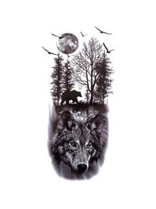 件狼防水臨時紋身貼紙，持久 - 黑色 - 查看 2