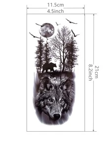 件狼防水臨時紋身貼紙，持久 - 黑色 - 查看 3