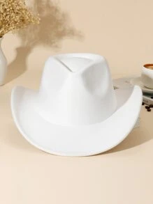 1 件女士纯色波西米亚牛仔帽软呢帽爵士巴拿马帽软毡帽西部牛仔风格帽子适合户外活动 - 白色 - 查看 4