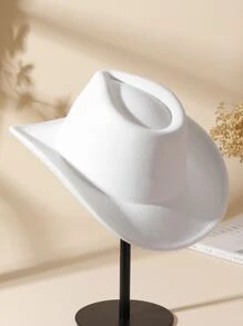 1 件女士纯色波西米亚牛仔帽软呢帽爵士巴拿马帽软毡帽西部牛仔风格帽子适合户外活动 - 白色 - 查看 5