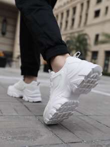 Men Chunky Sneakers, Mesh Lace-up Front Sneakers - White - View 3