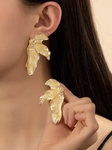 1 对优雅复古叶形女士耳环 - 金黃色 - 查看 1