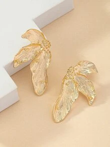 1 对优雅复古叶形女士耳环 - 金黃色 - 查看 3