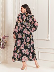 Modelyn 大碼印花燈籠袖連衣裙 - 彩色 - 查看 3