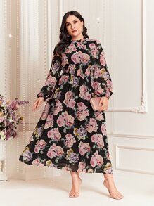 Modelyn 大碼印花燈籠袖連衣裙 - 彩色 - 查看 1