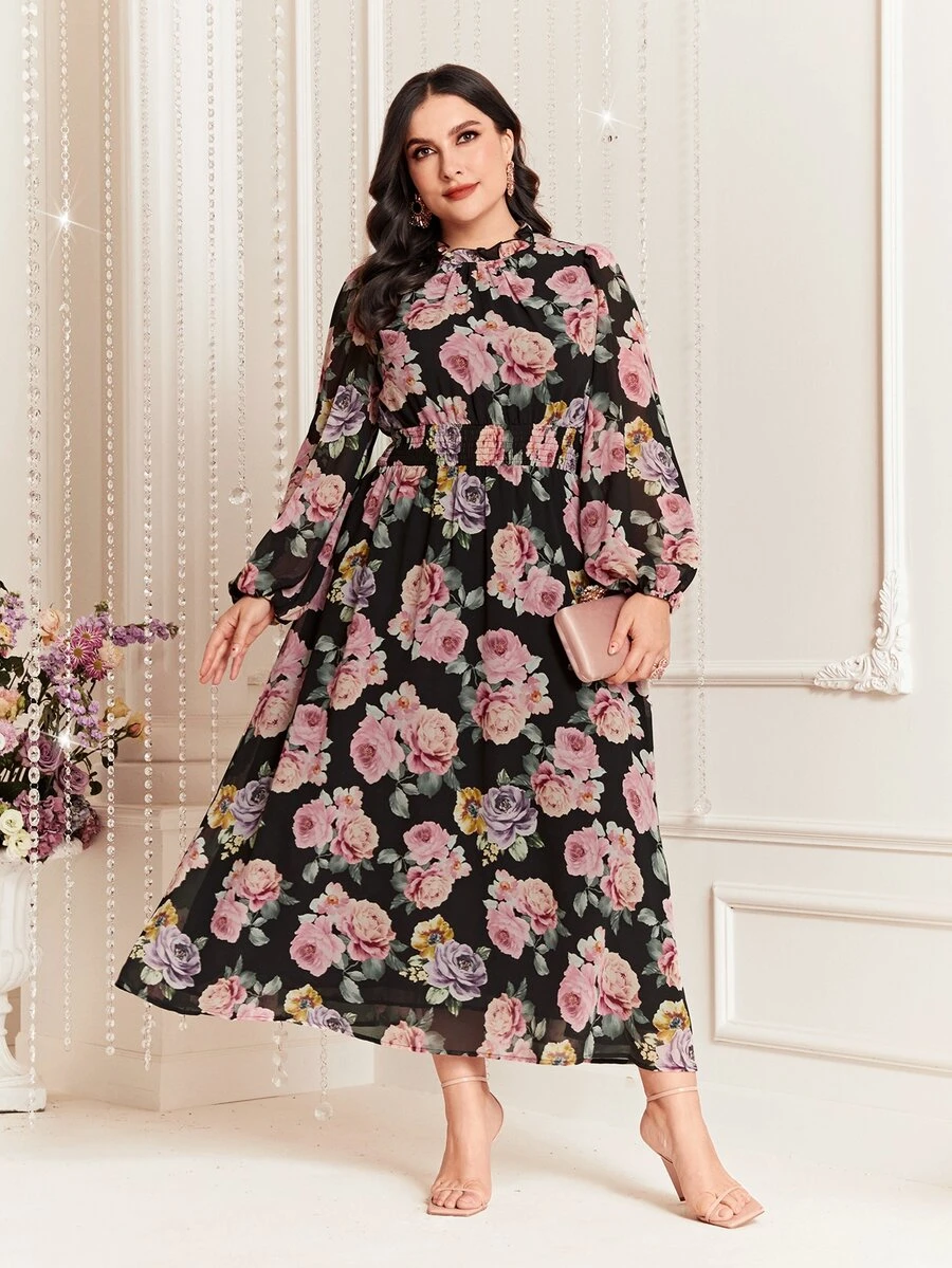 Modelyn 大碼印花燈籠袖連衣裙 - 彩色 - 查看 1