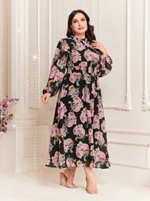 Modelyn 大碼印花燈籠袖連衣裙 - 彩色 - 查看 4