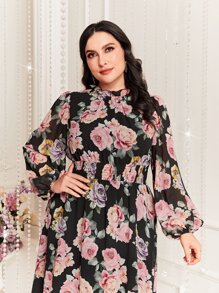 Modelyn 大碼印花燈籠袖連衣裙 - 彩色 - 查看 5