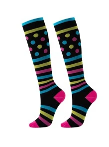 In sọc & chấm bi trên tất bắp chân - Màu xanh lam - Xem 1