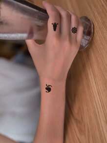 10張花卉圖案和月亮印花紋身貼紙 - 黑色 - 查看 4