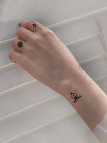 10張花卉圖案和月亮印花紋身貼紙 - 黑色 - 查看 5