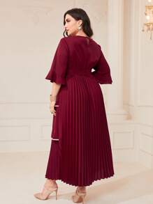 Modelyn Đầm Plus Size Thắt lưng Xếp li Tương phản ràng buộc màu trơn Thanh lịch - Màu Tím - Xem 3