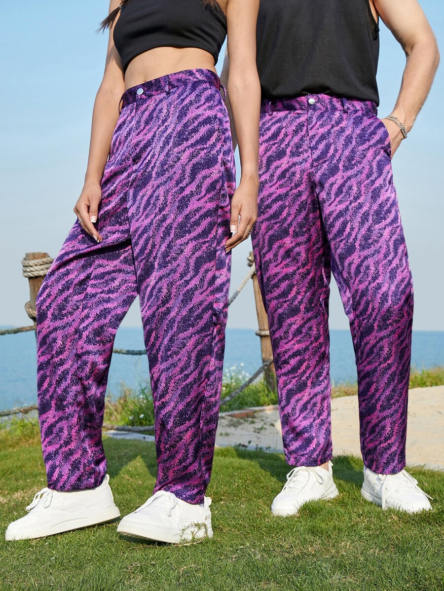 Manfinity 1pc Zebra Striped Print Slant Pocket Trousers - Multicolor - View 1