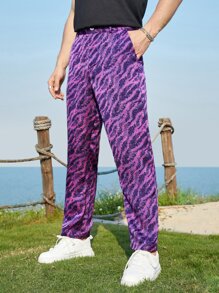 Manfinity 1pc Zebra Striped Print Slant Pocket Trousers - Multicolor - View 4