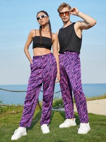 Manfinity 1pc Zebra Striped Print Slant Pocket Trousers - Multicolor - View 6