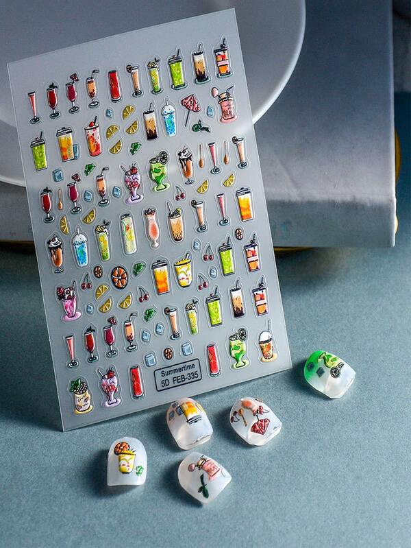 1sheet Beverage Pattern Nail Art Sticker SHEIN USA