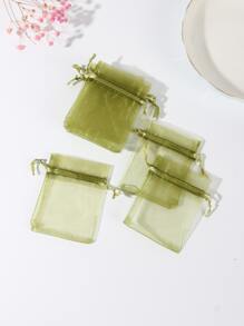 10pcs/set Polyester Gift Bag, Minimalist Green Drawstring Party Favor Goodie Bag For Party - Green - View 2