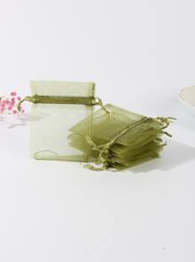 10pcs/set Polyester Gift Bag, Minimalist Green Drawstring Party Favor Goodie Bag For Party - Green - View 3