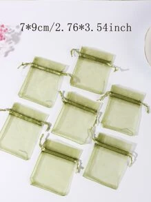 10pcs/set Polyester Gift Bag, Minimalist Green Drawstring Party Favor Goodie Bag For Party - Green - View 4