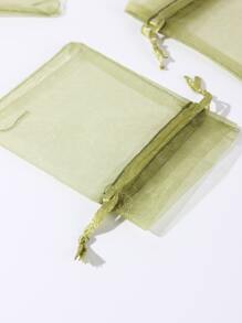 10pcs/set Polyester Gift Bag, Minimalist Green Drawstring Party Favor Goodie Bag For Party - Green - View 5