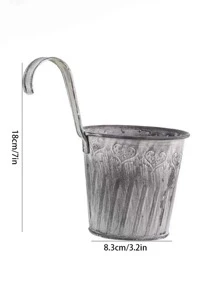 1pc Iron Plant Container, Vintage Design Flower Pot For Home - Grey - View 3