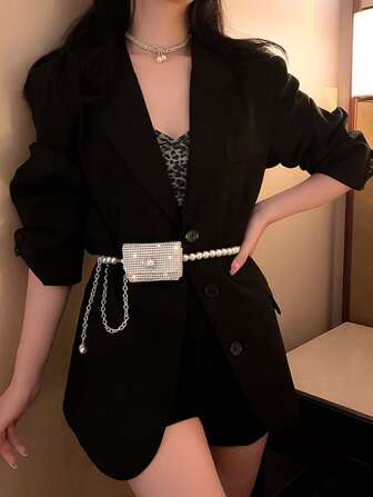 Elegant 1pc Women Faux Pearl Decor Belt Halloween Summer, School Fall, Autumn, Halloween