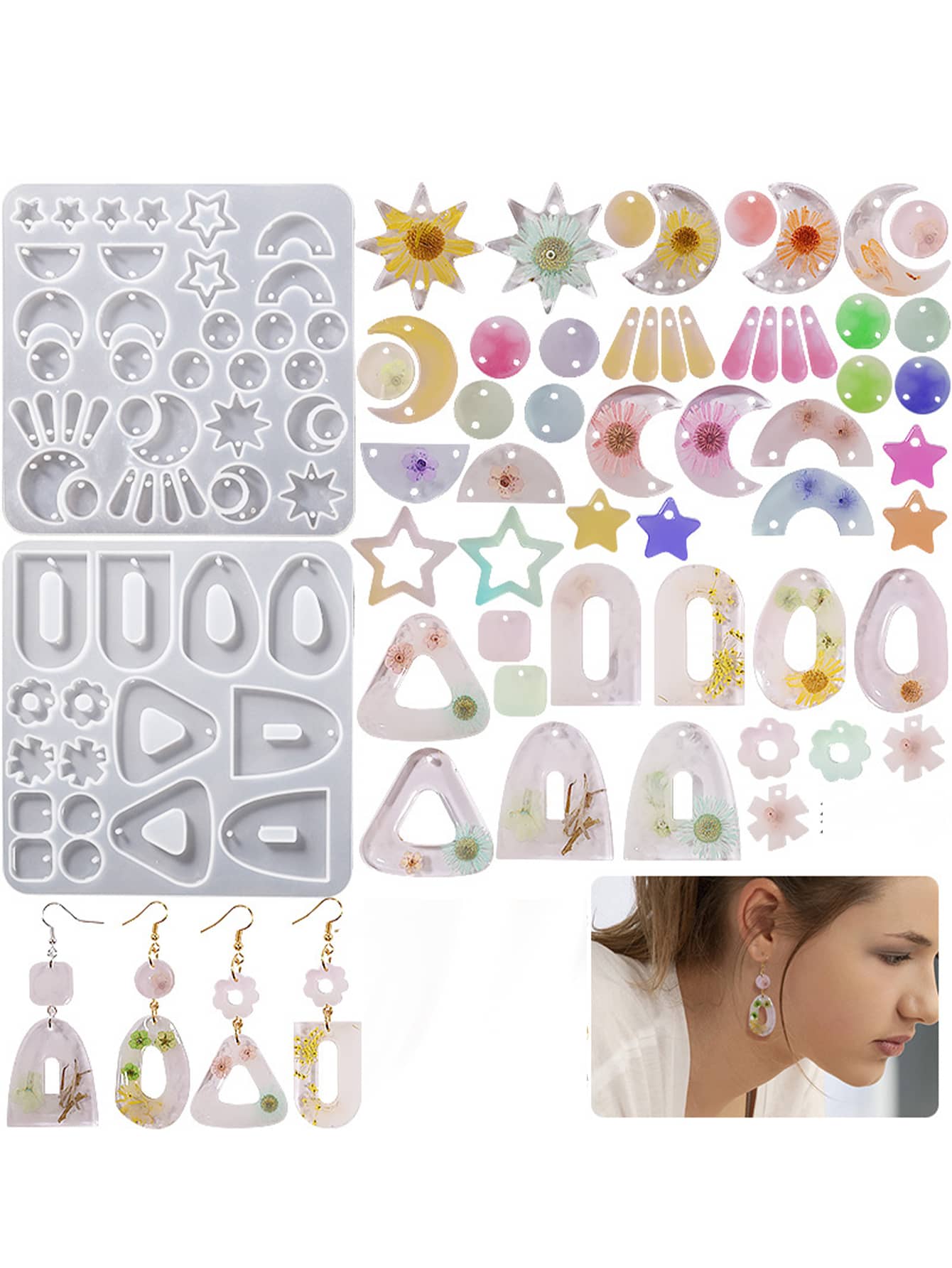 1pc Silicone Mold, Modern Moon & Star Design DIY Silicone Mold For Home - White - View 1