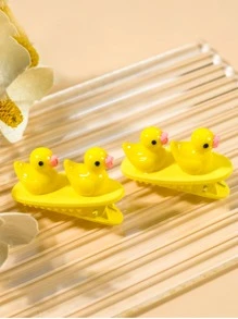 2pcs Duck Decor Alligator Hair Clip - Yellow - View 1