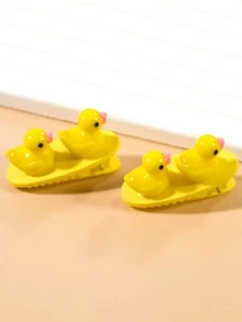 2pcs Duck Decor Alligator Hair Clip - Yellow - View 2