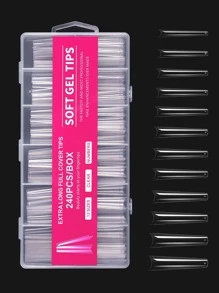 Trở nên quyến rũ với 240 chiếc Quan tài XXXL siêu dài trong suốt kiểu Pháp nửa móng mở rộng móng tay giả Lời khuyên rõ ràng cho phụ nữ và trẻ em gái Ấn vào móng tay Đồ dùng làm móng - Trong sáng - Xem 2